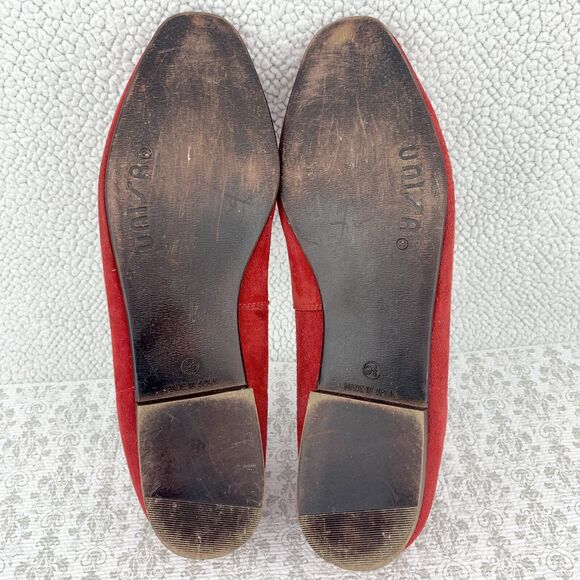 Vintage Unisa Womens Red Suede Flats Slip On Shoes Size 9.5B Roped Bow - Picture 13 of 16